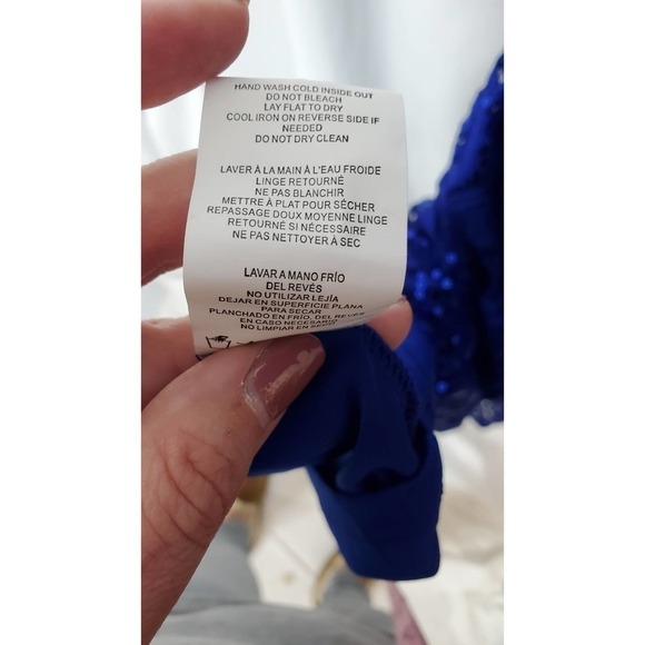 Marina Long Sleeve Column Gown in Cobalt Blue Size XS Sequins - Picture 9 of 9